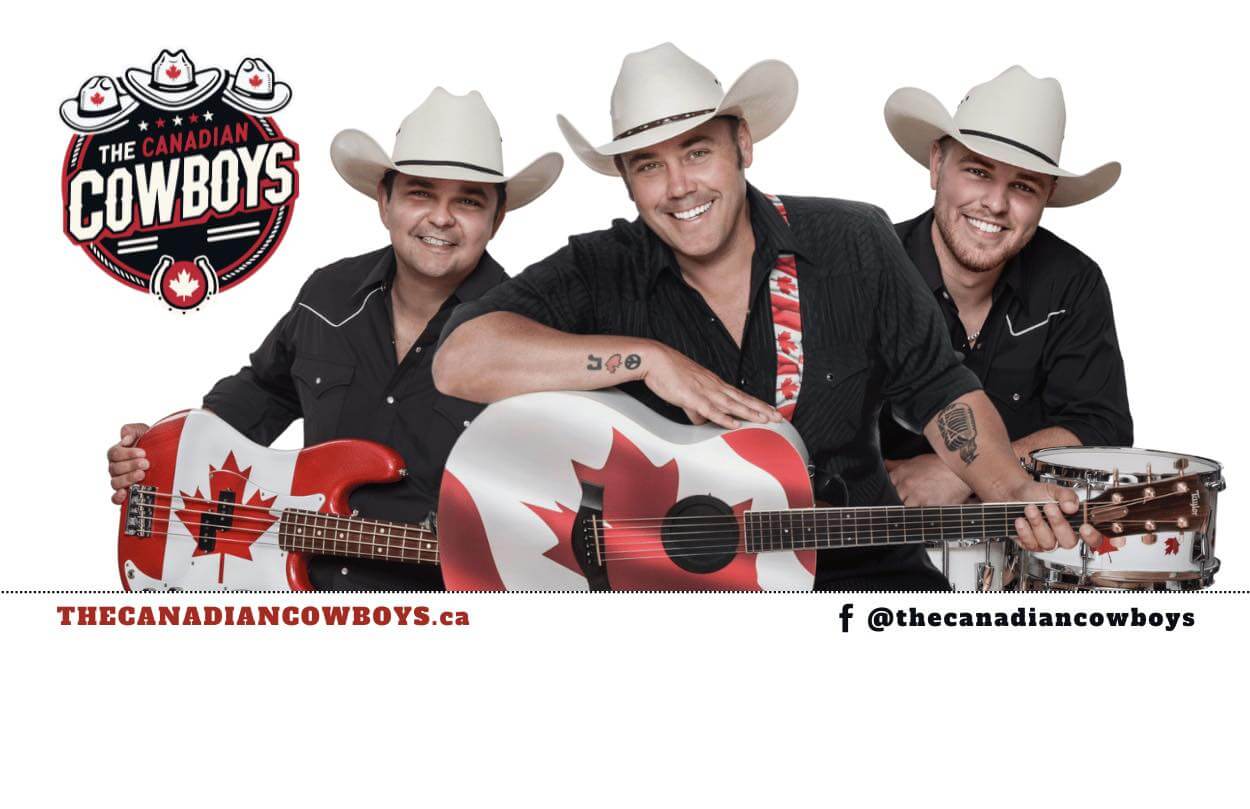 The Canadian Cowboys - Three professional country musicians in cowboy hats with Canadian flag guitars